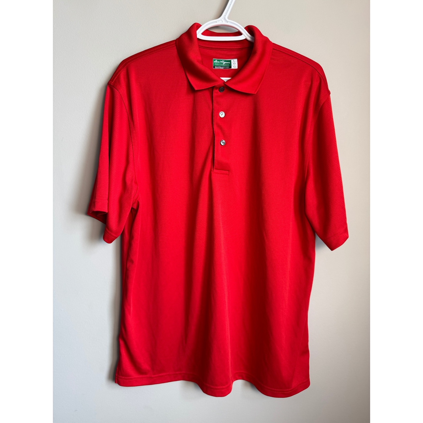Ben Hogan Performance Men Golf Polo Short Sleeve L Red Solid Textured Preppy